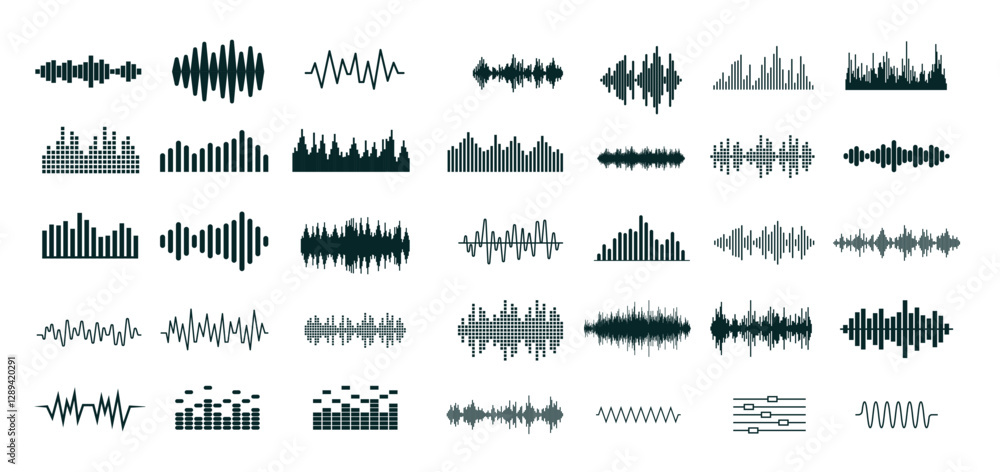 Aufkleber sound wave vector graphics - collection of audio graph spectrums and symbols for music, recording, f