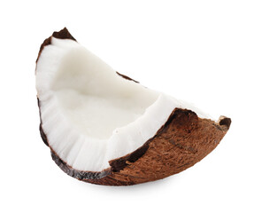Piece of cracked coconut isolated on white