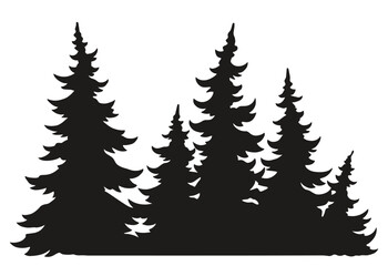 Silhouetted pine trees against a white background