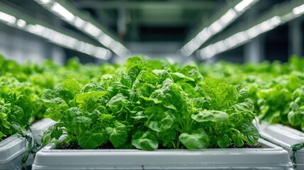 Indoor Farm Leafy Greens Growing Under Lights