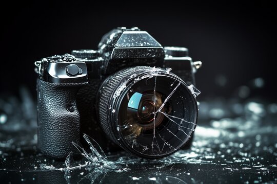 Broken Lens Digital Camera. shattered lens photography camera: lens, camera, photo, video, black, equipment