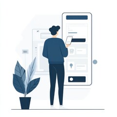 Website onboarding illustration in Notion style person waiting for user