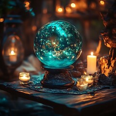 Mystical Crystal Ball, Night, Candles, Magic