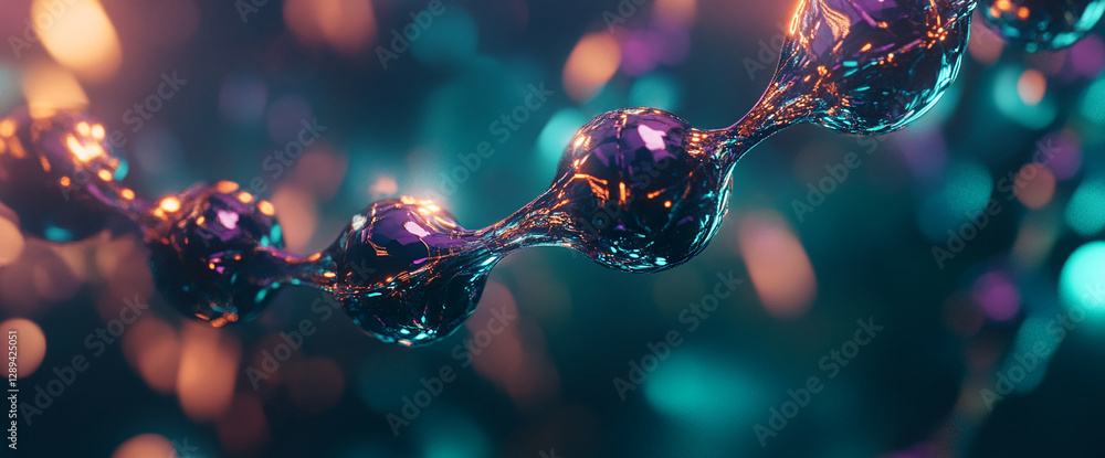 Aufkleber Close-up view of molecular structures in a dynamic and colorful abstract composition representing science, chemistry, and technology concepts with glowing, interconnected particles.