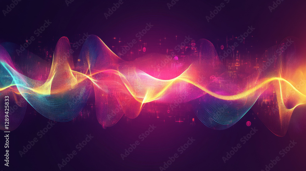 Poster stereo audio waveform poster featuring an abstract vector sound wave background