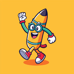 Obraz premium Cute Crayon Mascot Running Happily pencil design