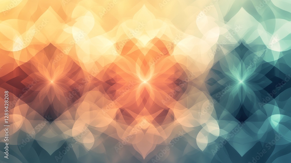 Poster abstract floral pattern with intersecting shapes and gradients of color