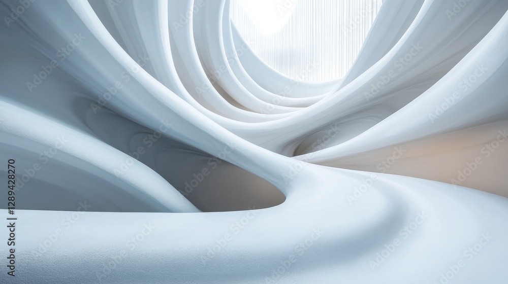 Poster abstract flowing white structure with smooth curves and organic forms