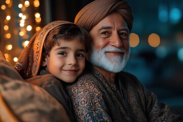 Grandfather and Grandson embrace