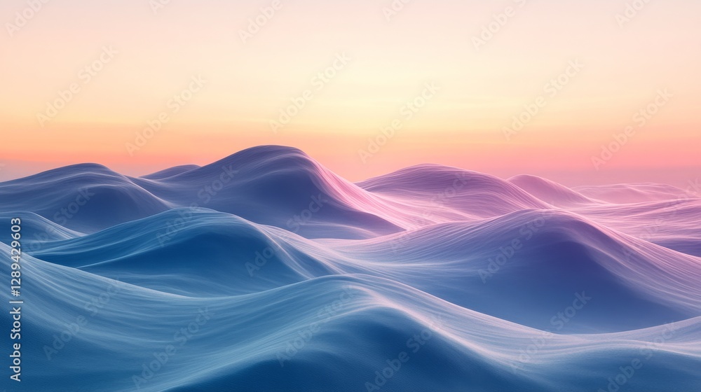 Poster abstract rendering of gently undulating hills with a colorful sky