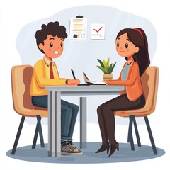 First job interview for a young person presented cartoonishly