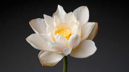 Fototapeta premium Cream lotus flower, dark background, close-up, serenity