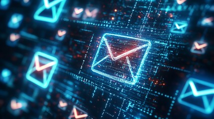 Innovative email marketing icons showcased in abstract digital environment for enhanced auto campaign strategies
