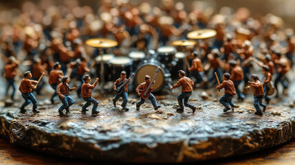 Fototapeta premium Miniature band playing, vibrant music scene, close-up