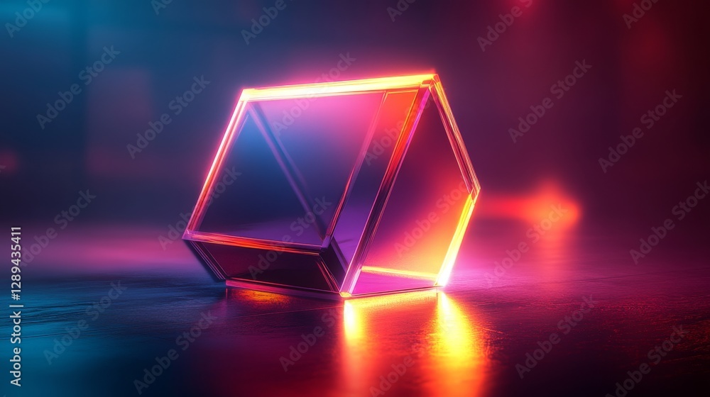 Poster a glowing futuristic hexagonal object reflected on the surface