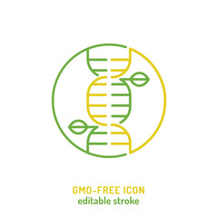 GMO free food. Linear icon, symbol. Safe and natural product concept