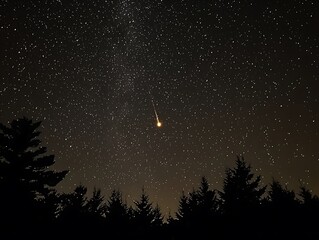 Night sky meteor over forest