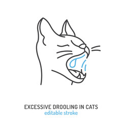 Excessive drooling in cats. Linear icon, pictogram, symbol.