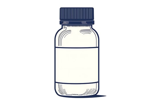 A modern, ultra HD minimalist line drawing a blank labeled supplement bottle with a screw cap, featuring clean, precise lines, isolated against a white background for a sleek design