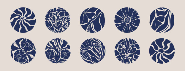 Abstract organic flower elements art set. Flowers and leaves minimal groovy shapes, botanical floral decorative collage modern naive style. Vector retro 70s collection