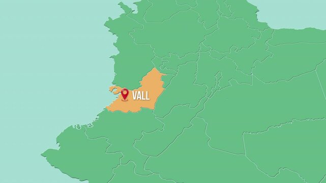 Mapa de Colombia con divisi&oacute;n pol&iacute;tica resaltando el estado Valle del Cauca.