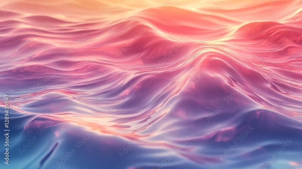 Poster abstract colorful wavy surface representing fluid motion and reflections