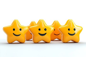 Five happy star rating icons on a white background