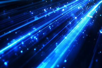Obraz premium Abstract blue light streaks on a black background. Dynamic neon lines design. Modern digital wallpaper for tech concepts