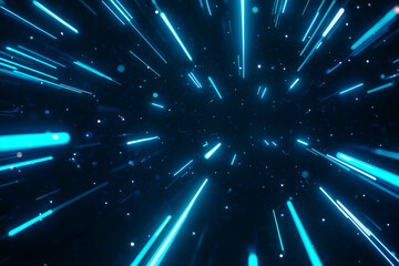 Fototapeta premium Abstract blue light streaks on a black background. Dynamic neon lines design. Modern digital wallpaper for tech concepts