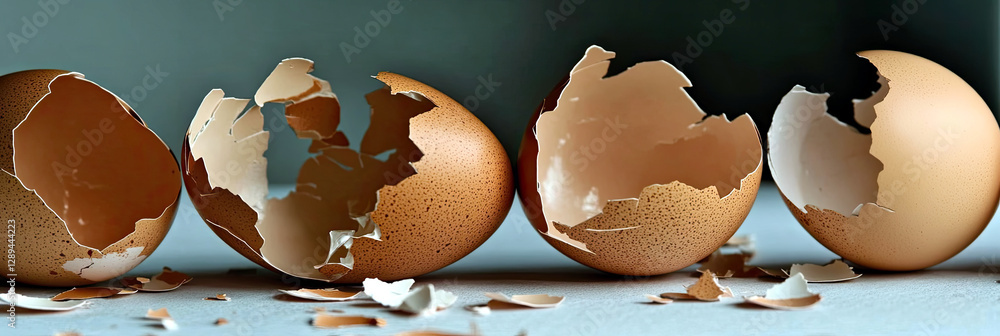 Poster Delicate Broken Eggshell Pieces on a Blank Background Highlight Fragility and Minimalism