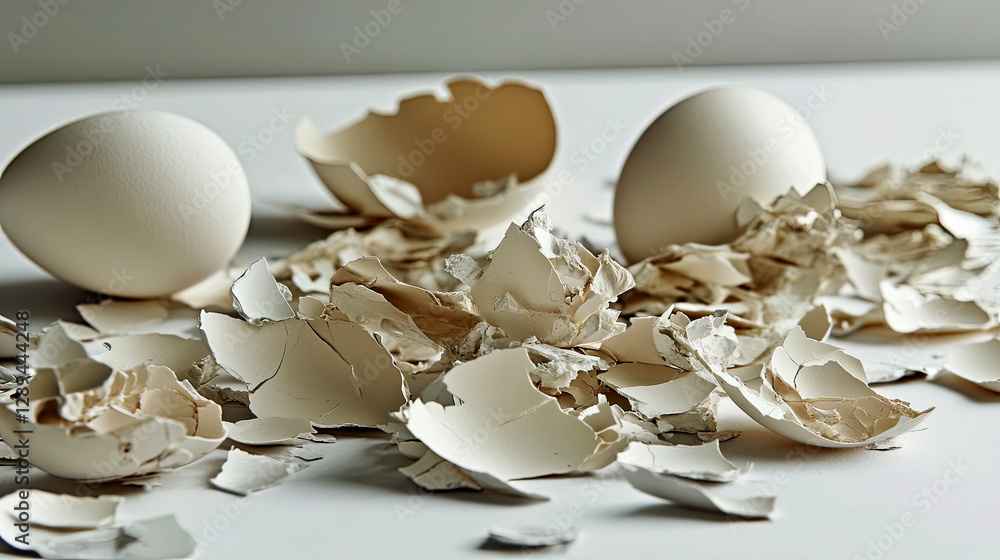 Aufkleber artful arrangement of delicate eggshell fragments evoking fragility on a blank backdrop