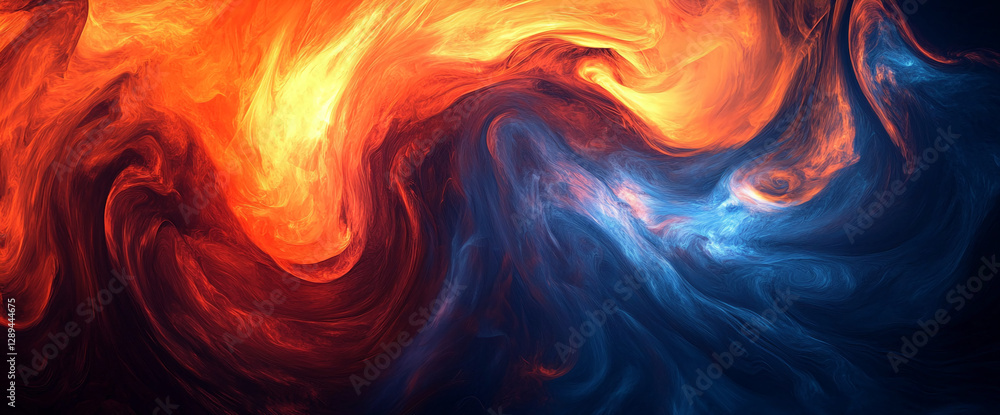Aufkleber abstract swirl of fiery orange and deep blue fluid with dynamic motion, symbolizing energy and contr