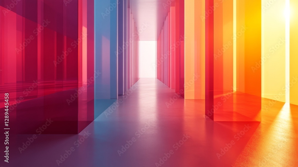 Poster the colorful columns define a modern corridor of light and shadows