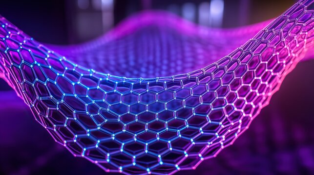 A radiant web of interwoven hexagonal grids suspended mid-air - Powered by Adobe