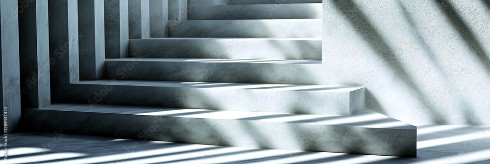 Poster futuristic minimalistic staircase design with clean lines and dramatic light contrasts