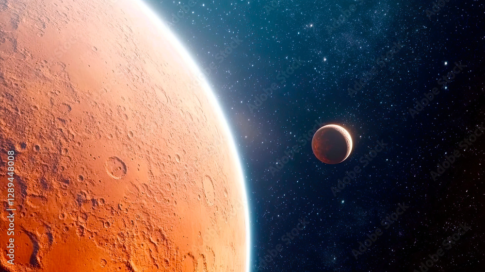 Poster mars and phobos grace the cosmos with celestial ballet in deep space