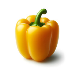 A yellow bell pepper, showcasing its vibrant hue and smooth texture against a white background with a subtle shadow