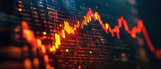 Digital stock market charts with red trends illuminate the screen, reflecting the dynamic fluctuations of global markets.