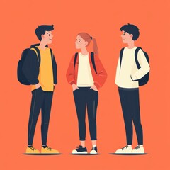 Fototapeta premium Clean lines flat colors Teenagers speaking English together