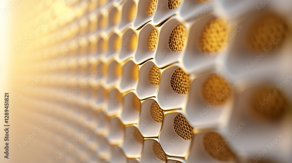 Poster Golden Hexagonal Grid Displays Cellular Forms and Light Patterns