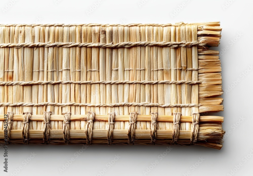 Poster natural straw matting texture with close up perspective, capturing the intricate weave pattern and o