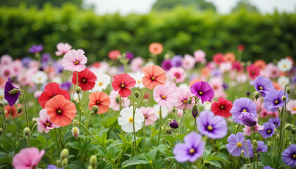Colorful spring flowers blooming in a vibrant garden