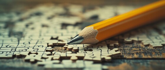 A pencil poised over scattered puzzle pieces, signifying the interplay of logic and creativity in solving a dynamic problem.