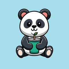 Cute Panda Drinking Bubble Tea