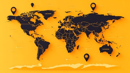 A clean isolated vector illustration of a world map with location pins.