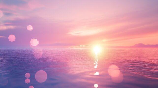 Serene ocean with a beautiful pink and purple sunset over the water