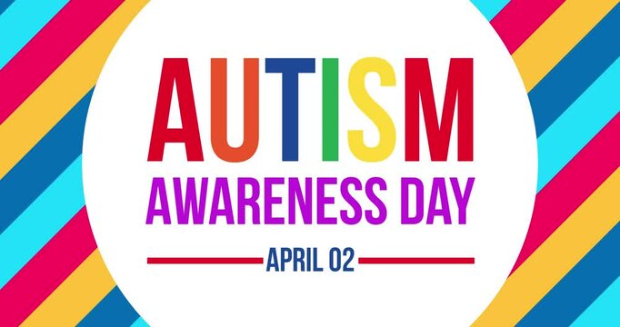 Animation for Autism Awareness Day, April 2 with puzzle symbols and colourful background. Remembering Autism Day. Concept of healthcare awareness campaign for Autism 4k video. 