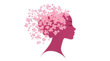 Beautiful woman with cherry blossom flower at full blooming in Spring.
