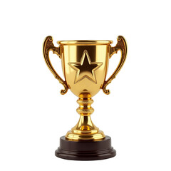 Golden trophy with elegant design and star emblem resting on a dark wooden base for recognition of achievement