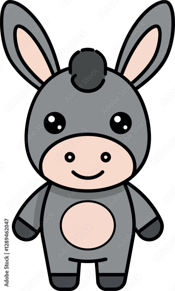 Poster cute gray donkey character with a smiling face in a minimal flat design vector illustration